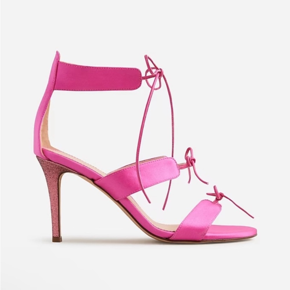 J. Crew NWT Collection Rylie Lace-Up Heels in Italian Satin - Pink